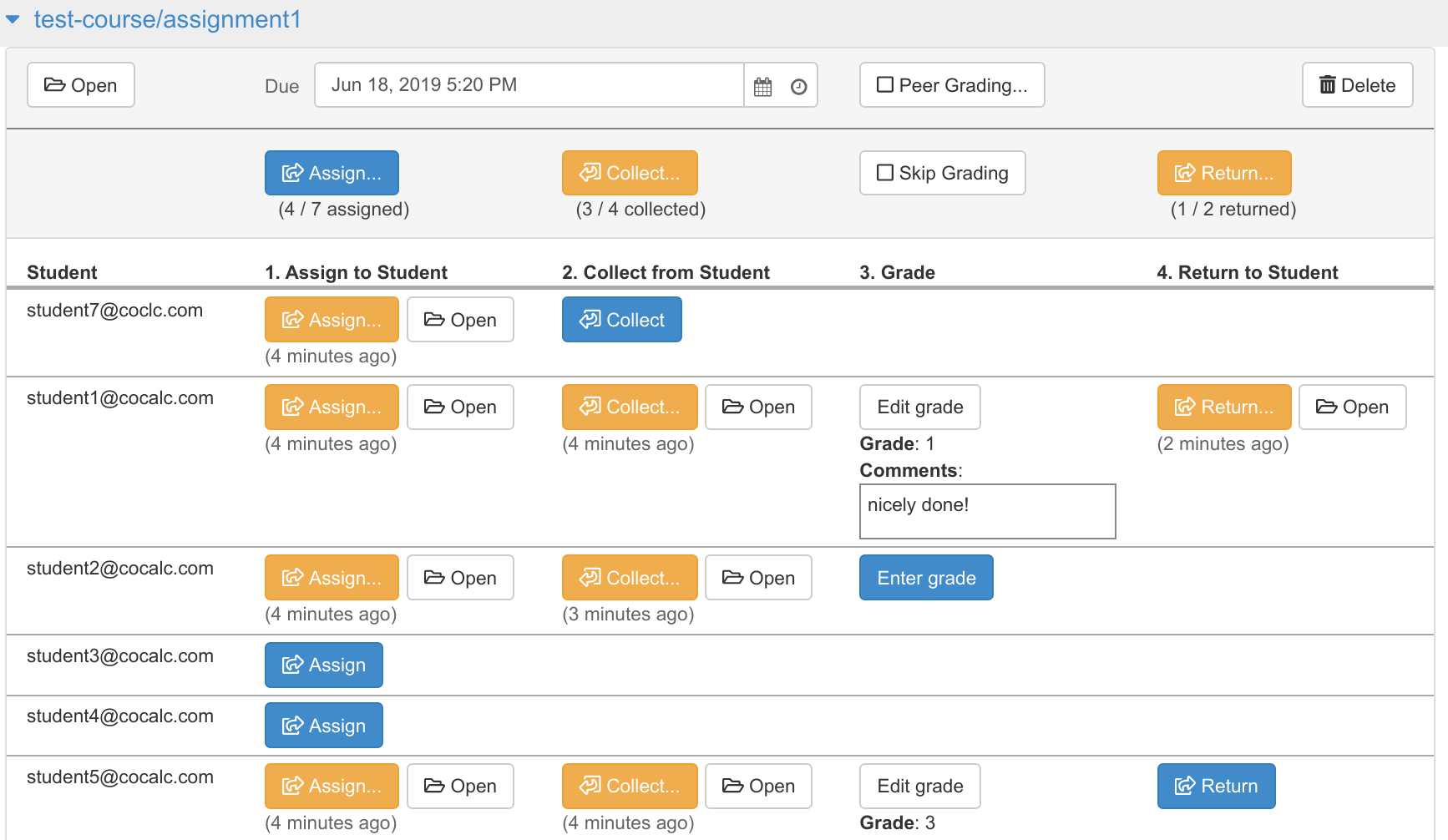 Cocalc's course management interface