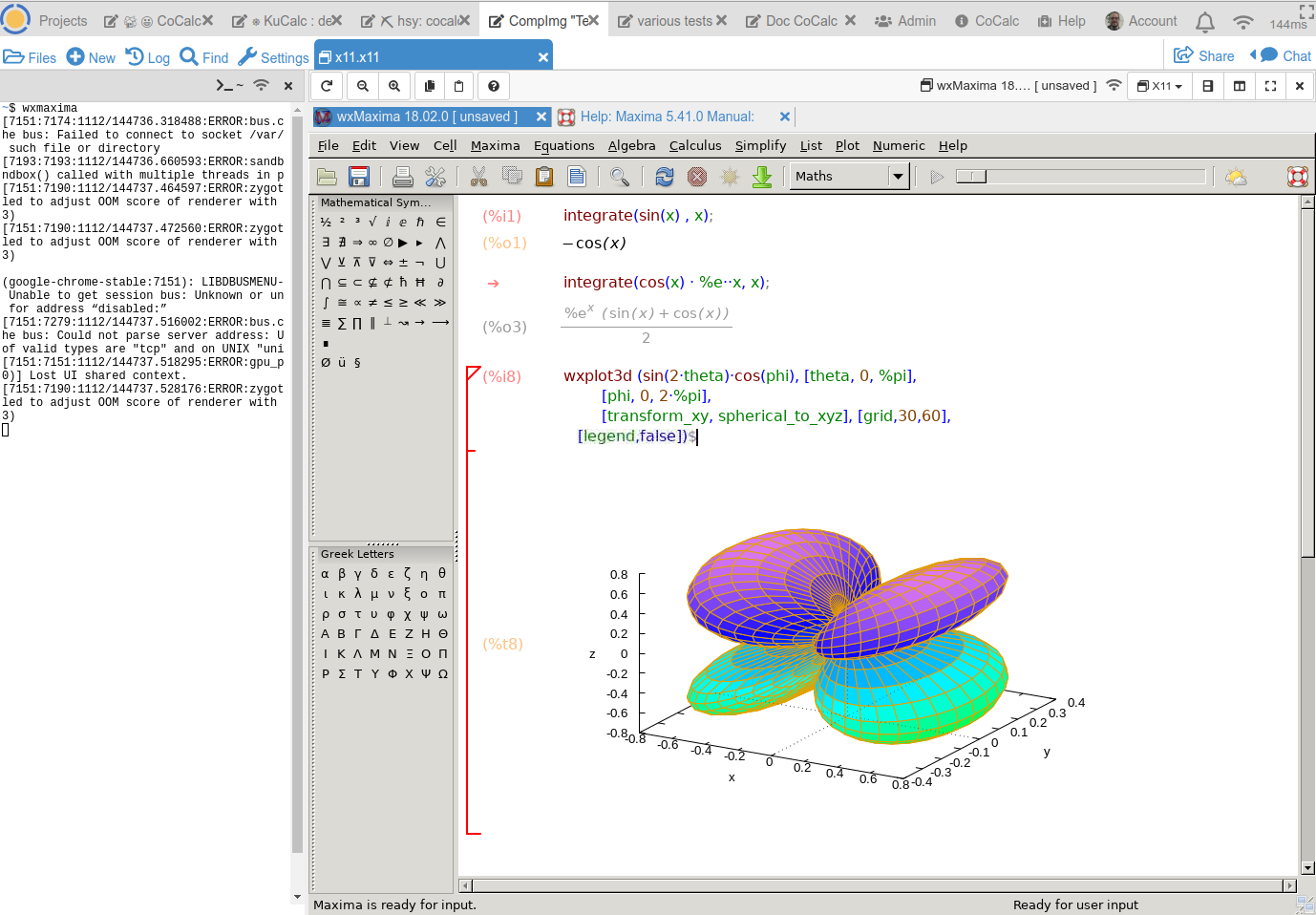 Screenshot of wxMaxima in X11